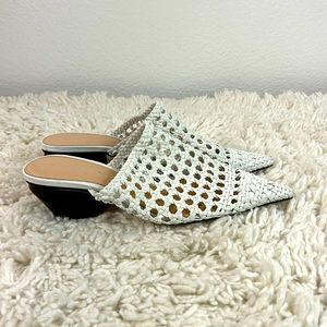 Zara Woman Shoes Closed Pointed Toe Slip On Woven Heeled Mule White Size 38